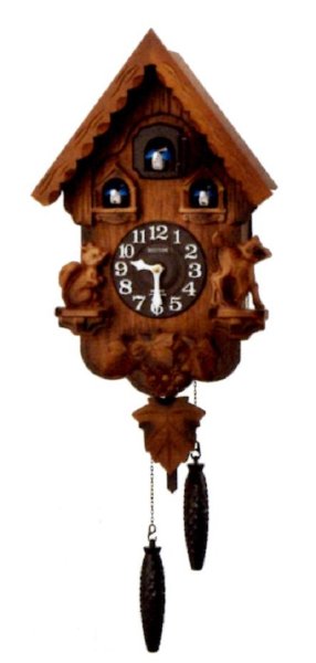 画像1: リズムカッコーバンキーＲ 掛け時計.振子錘飾りつき.木枠.クオーツ（２０） (1)