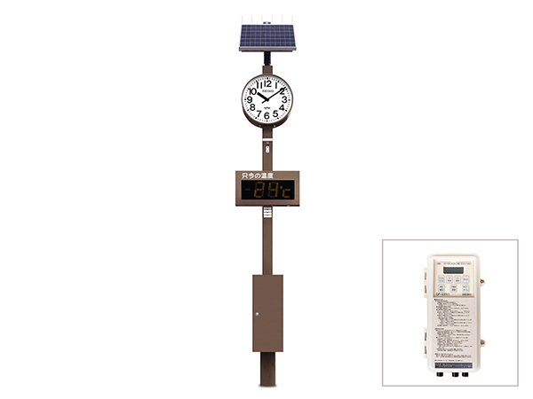 画像1: 受注生産商品 屋外設備時計 SEIKO 大型 防水 温度表示付 アウトドアクロック【ポール付】  (1)