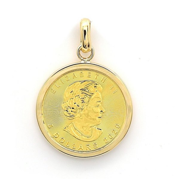 画像1: ペンダント メイプルリーフコイン カナダ造幣局製造純金コイン 1/10オンス (３.７０g) K24 枠はK18  K18 CMPフセ-1/10oz 送料無料 (1)