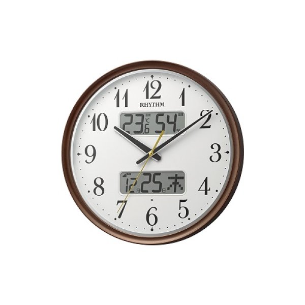 画像1: 掛時計 応接間時計 リビング時計 カレンダー付時計リズム 8FYA04SR06 フィットウェーブリブA04 夜間自動点灯付で夜間もみやすい！ 送料無料（1２） (1)