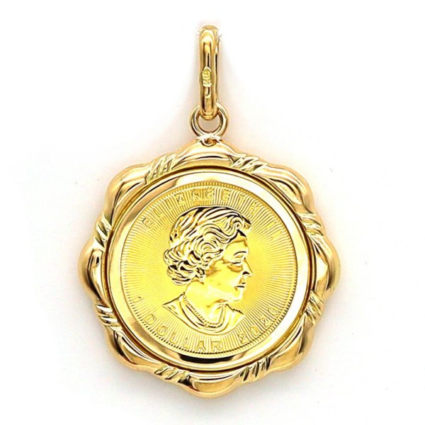 画像1: 純金金貨 ペンダント コイン メイプルリーフコイン カナダコイン 1/20オンス 枠はK18 送料無料 (1)