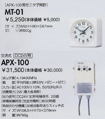画像1: セイコー 設備時計 親時計 親子時計 交流電源 APX100 パルス発信器 APXモニタ子時計 MT-01 駆動器 送料無料