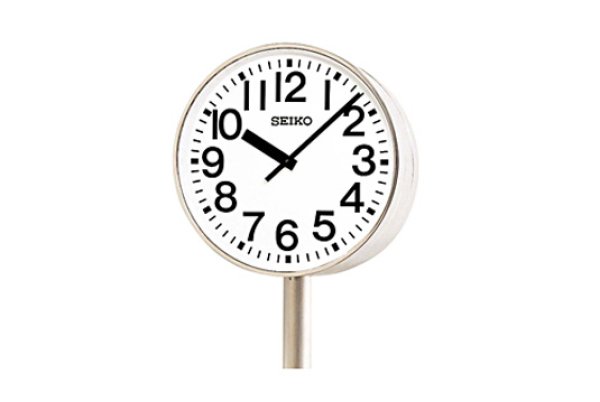 画像1: 屋外設備時計 セイコー 交流電源 クオーツ時計 内部照明付 アウトドアクロック ステンレス製枠 防水 ポール時計  両面時計付 送料無料  (1)