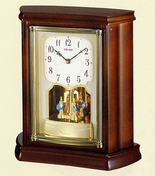 画像1: SEIKO ＢＹ２３３Ｂ 木枠電波置時計 回転飾り付 (1)